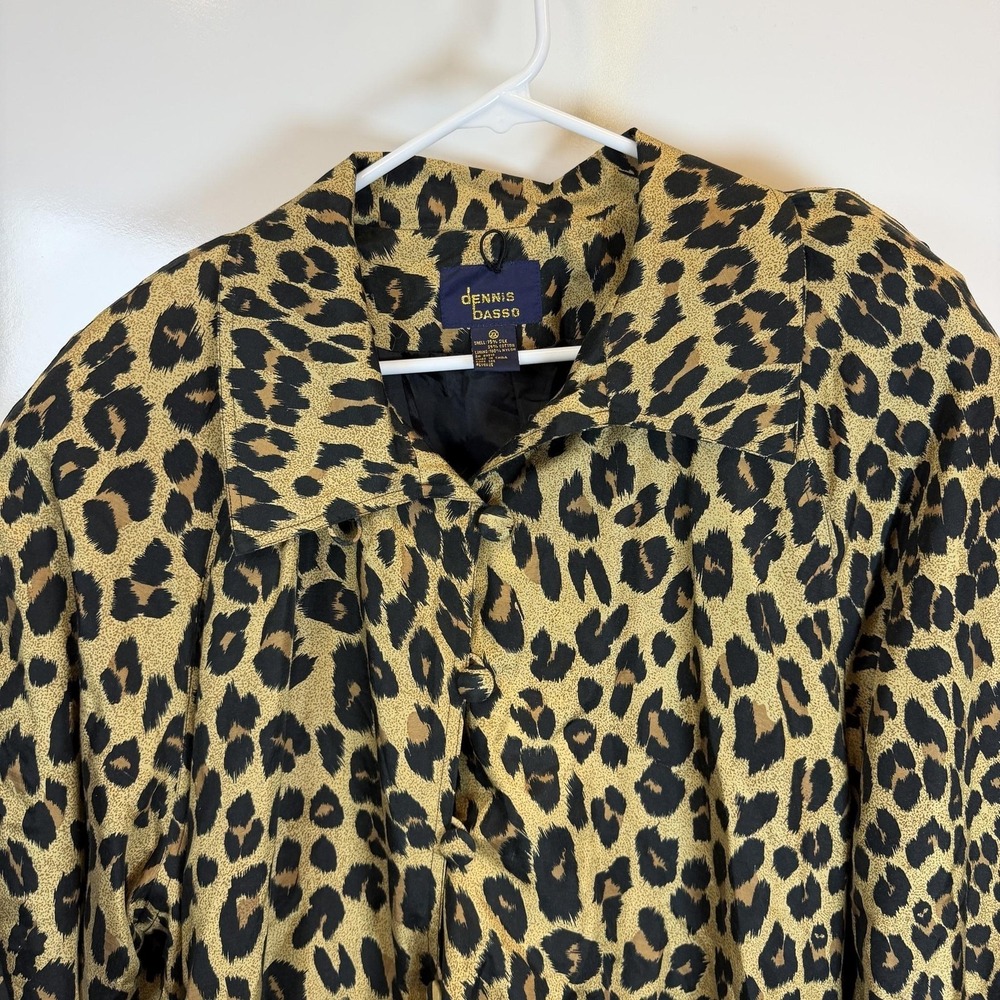 Dennis Basso Coat Womens 2X Brown Leopard Animal Print Silk Blend Overcoat - Picture 2 of 10